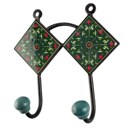 Forest Green Ceramic Tile Hook